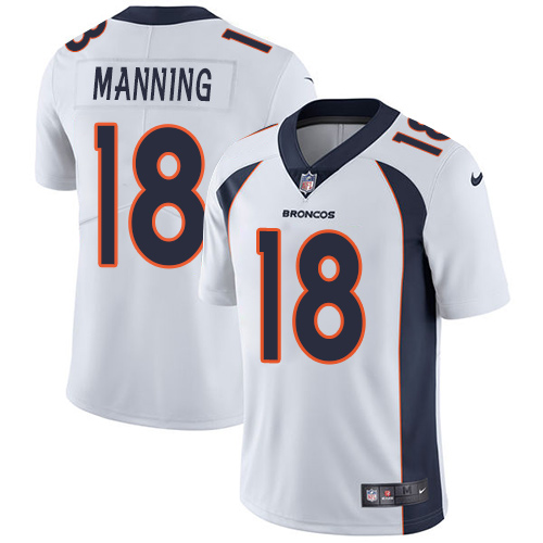Nike Broncos #18 Peyton Manning White Men's Stitched NFL Vapor Untouchable Limited Jersey - Click Image to Close